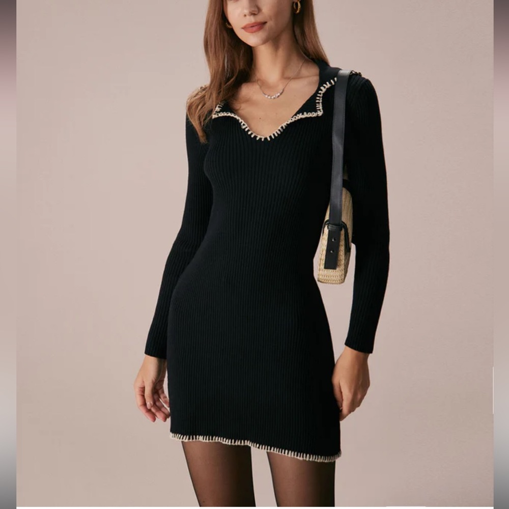 The Rihoas Black Contrast Stitch Sweater Mini Dress